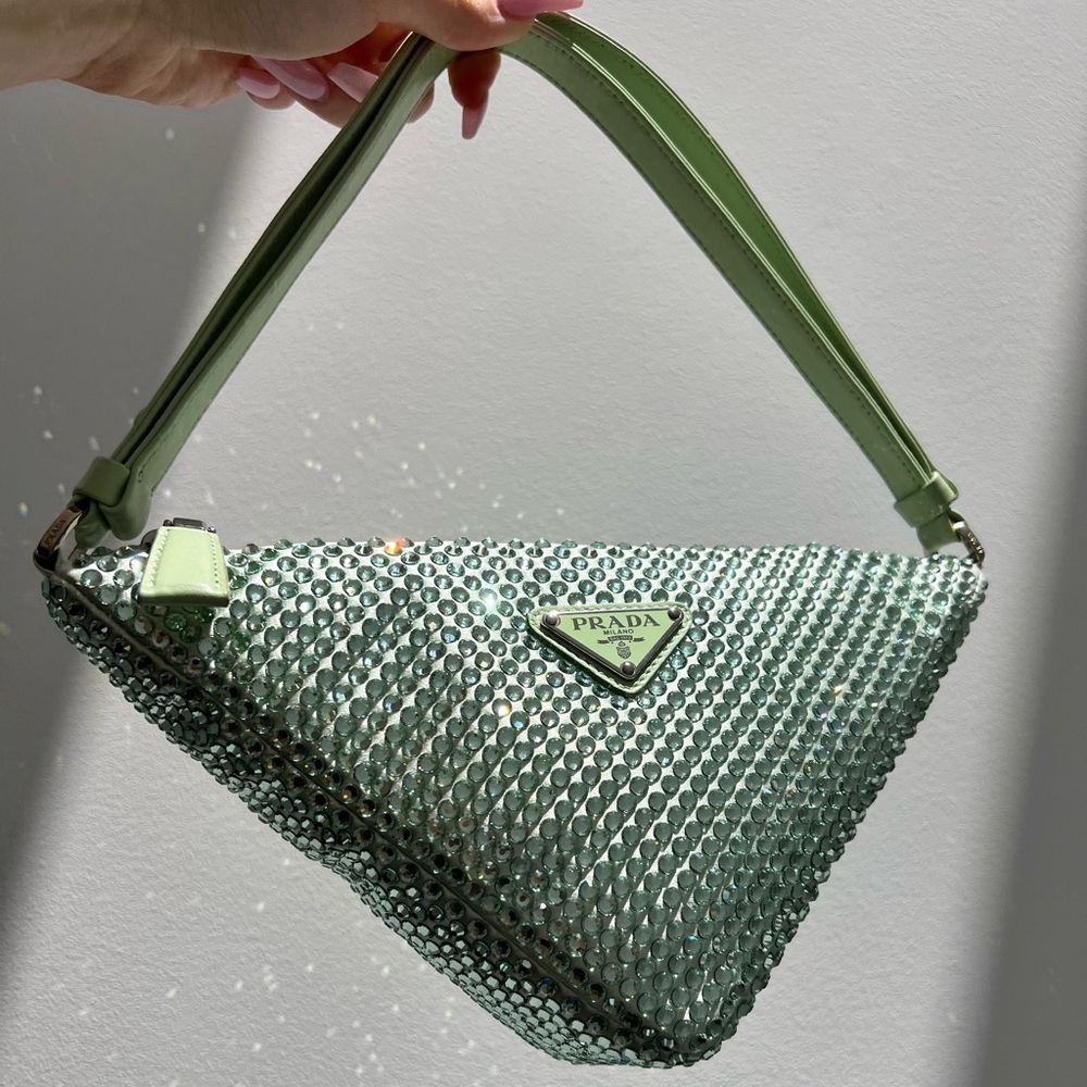Authentic Prada Green Mini Crystal Raso Triangle Bag